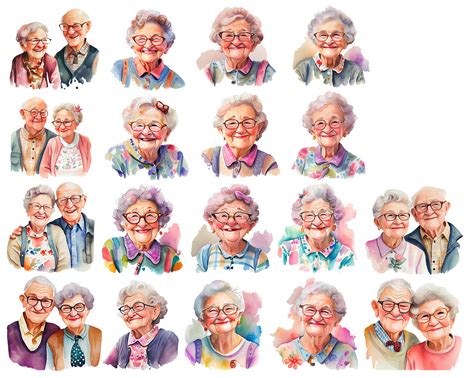Watercolor Elderly Clipart Aged Clipart Old Aged Couple Etsy