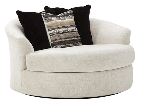 Benzara Fabric Upholstered Round Oversized Swivel Chair Off White