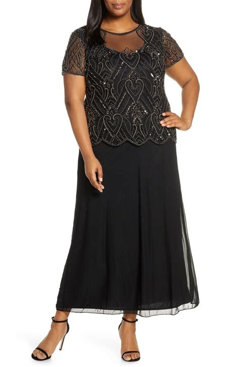 Pisarro Nights Embellished Mesh Mock Two Piece Gown Plus Size Nordstrom