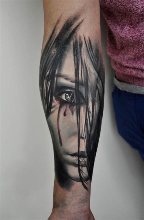 Gorgeous Painted And Colored Forearm Tattoo Of Woman Face