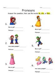 Have your child separate the cards into a boy pile and a girl pile. Pronouns: he, she, or they? - ESL worksheet by mchichelo