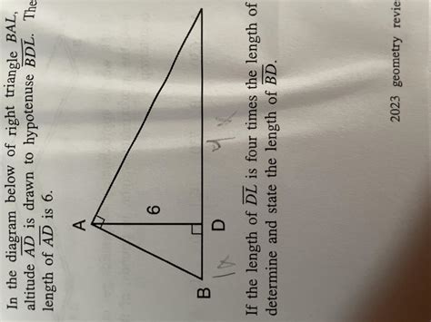 In The Diagram Below Of Right Triangle Bal Altitude Ad Is Drawn To