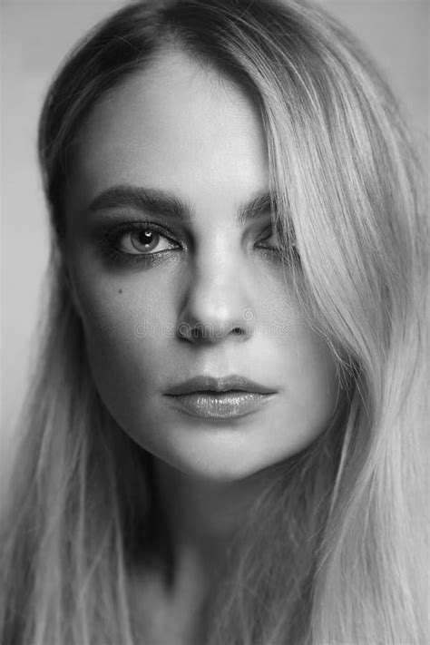Black And White Portrait Of Beautiful Woman With Smoky Eye Make Up