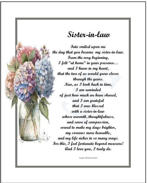 Best Sister In Law Poem Print Verse T Present Digital Download