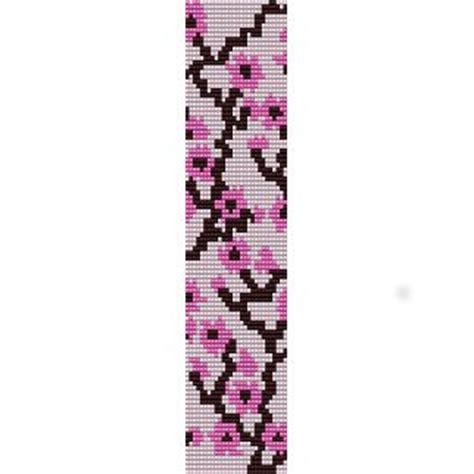 Coral banner and spring flowers. PINK CHERRY BLOSSOM - LOOM beading pattern for cuff bracelet