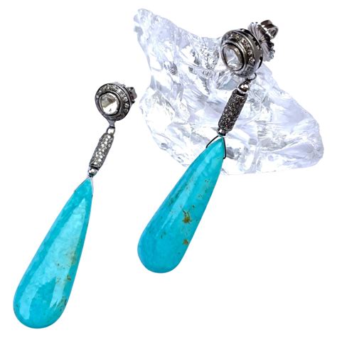 Sleeping Beauty Turquoise And Diamond Drop Earrings For Sale At 1stDibs