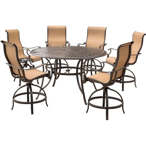 Agio Somerset 7 Piece Aluminum Round Outdoor Bar Height Dining Set With