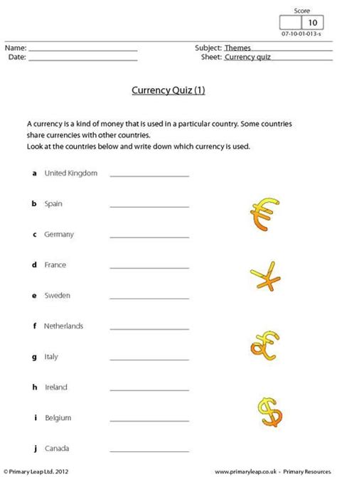 Uk Currency Quiz 1 Worksheet Worksheets Quiz