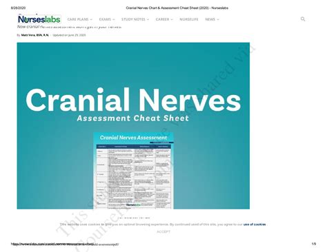 Nursing Misc 2021 Cranial Nerves Assessment Chart And Cheat Sheet