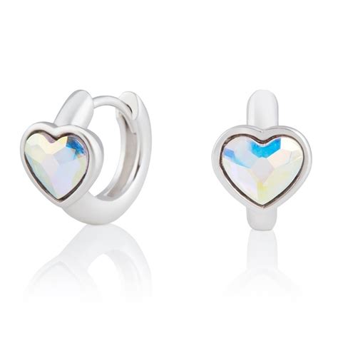 Olivia Burton Heart Huggie Hoop Aurora Crystal And Silver Jewellery