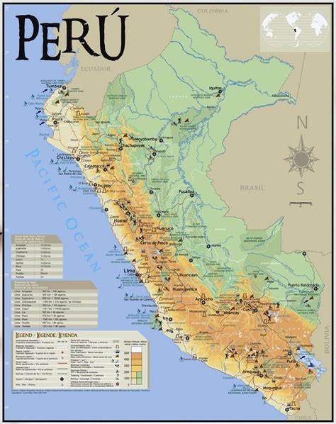 Large Tourist Map Of Peru Tourist Map Peru Map
