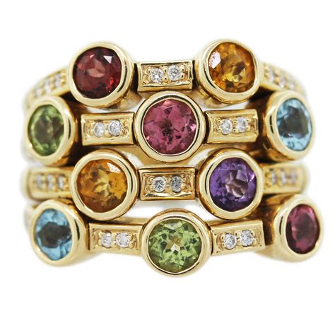 14k Yellow Gold Multi Gemstone Ring With Diamonds Boca Raton
