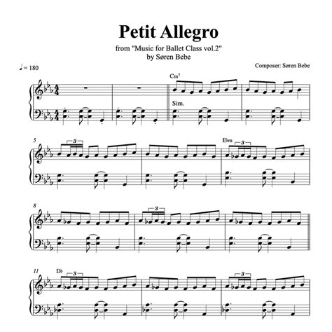 Petit Allegro Piano Sheet Music For Ballet Class Pdf By Søren Bebe