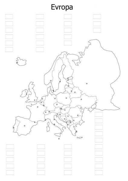 Slepá Politická Mapa Evropy S Hlavními Městy A Vlajkami