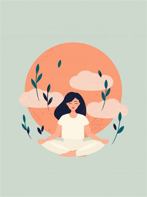 Illustration Of Yoga Girl Meditation With Sun And Clouds Illustration