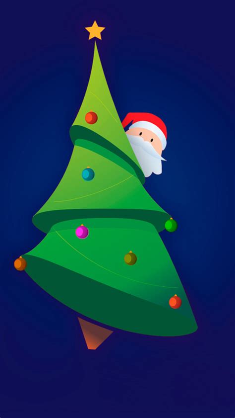 Santa Hising Behind Christmas Tree Wallpaper For Iphone 5