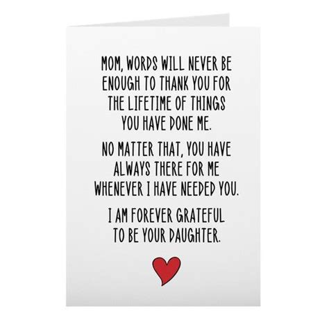 A Card With The Words Mom Works Will Never Be Enough To Thank You For The Life Time Of Things