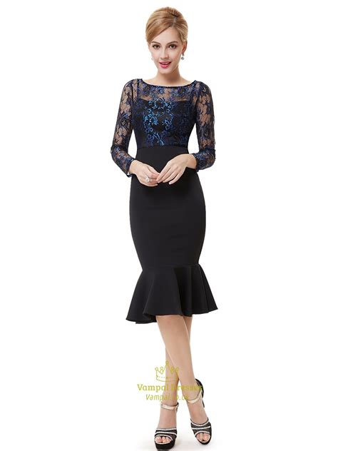 Black Lace Long Sleeve Cocktail Dress Harpers Ferry One Shoulder Cut