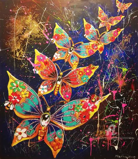 Paradise Butterfly Painting 54x44x1 In By Maria Rom Paradise