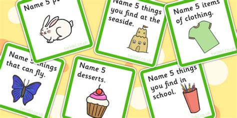 Name 5 Things Categories Card Game Sort Match Sen Games