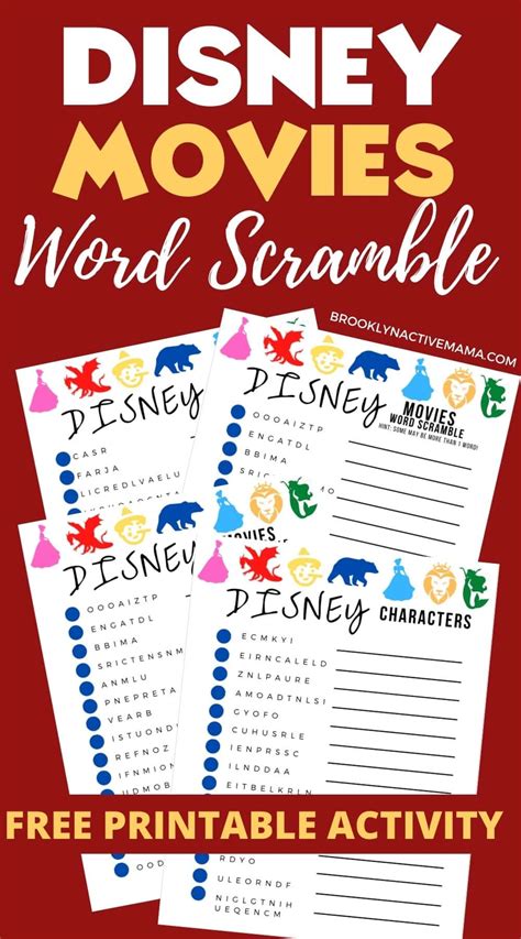 Disney Character Word Scramble Activity Pages Free Printable
