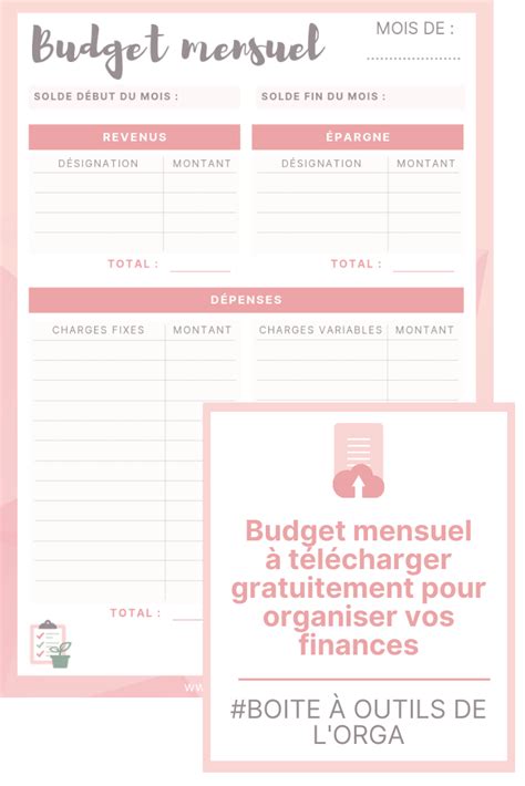 Boîte à outils en 2020 Budget mensuel imprimable Budget mensuel