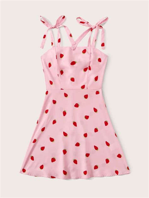 strawberry print self tie cami mini dress in 2021 kawaii fashion outfits pretty outfits