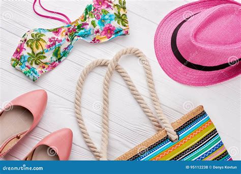 Collection Of Women Beach Accessories Stock Photo Image Of Casual
