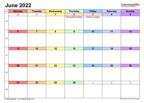 Calendar June 2022 Uk With Excel Word And Pdf Templates