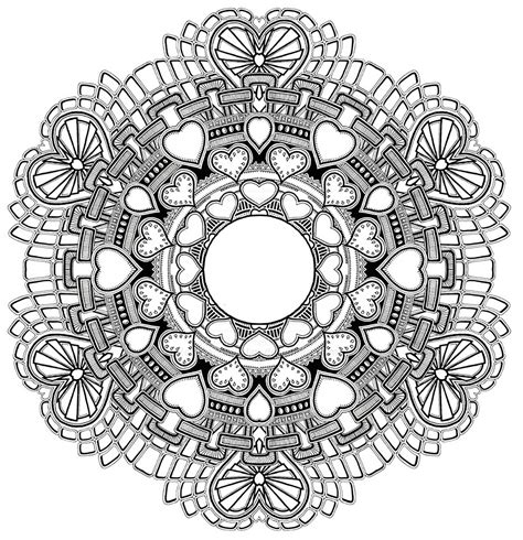 Coloring pages are all the rage these days. Hearts of Valentine's day - Difficult Mandalas (for adults ...