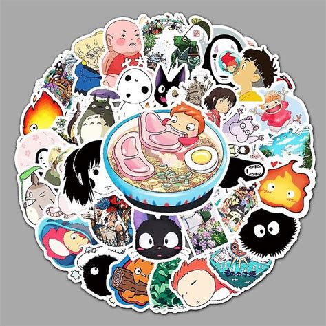 50pcs Japanese Anime Stickers Ghibli Hayao Miyazaki Totoro Spirited Away Princess Mononoke Kiki