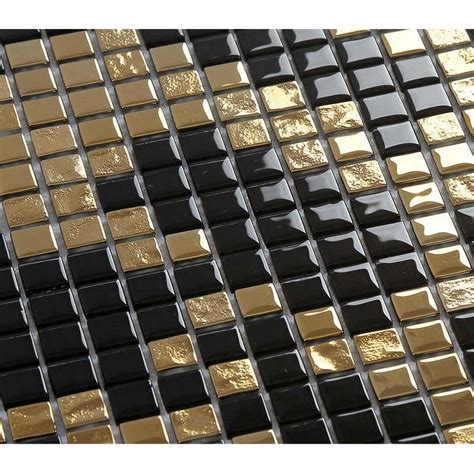 Gold And Black Plating Glass Mosaic Tile Murals Frosted Crystal