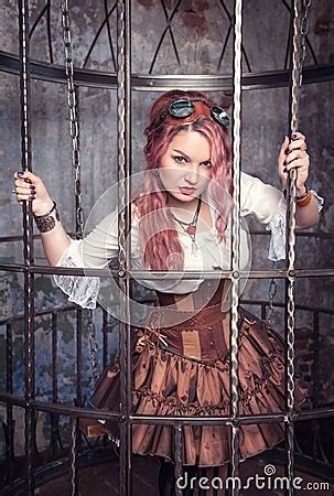Beautiful Steampunk Woman In The Cage Stock Photo Image