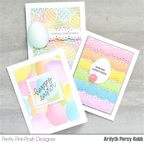 Easter eggs and easter bunnies are symbols of the holiday and may not be missing be it in the easter decoration or as a highlight on every easter card! MASKerade: 3 Ideas for Easter Cards using Pretty Pink Posh