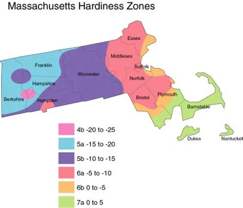 State maps of usda hardiness zones for planting. Massachusetts CropMAP