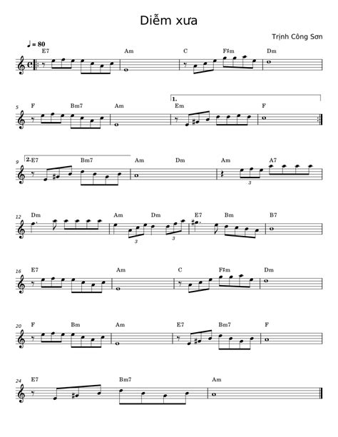 Diem Xua Trịnh Công Sơn Sheet Music For Piano Solo Easy