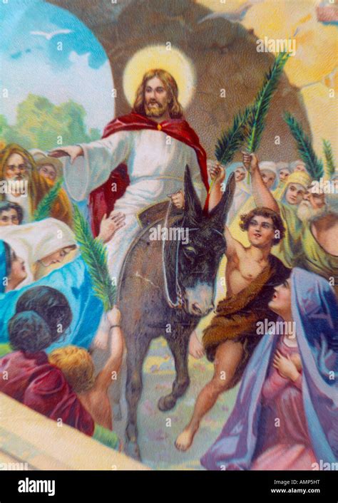 Bible Story Christ On A Donkey Riding Into Jerusalem Stock Photo Alamy