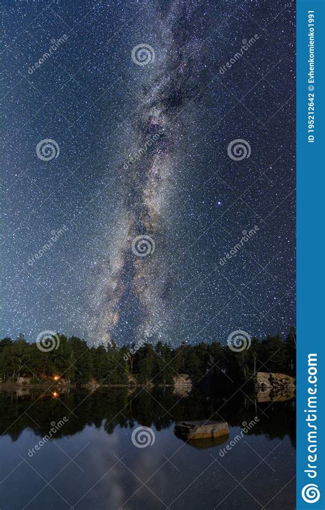 Lake At Night With Milky Way Reflection On Water Stock Photo Image Of