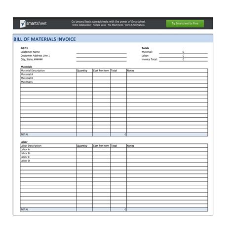 FREE Bill Of Material Templates Excel Word ᐅ TemplateLab