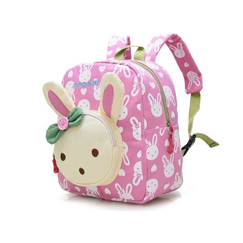 Lovely Cute Kids School Bags Rabbit Bear Dolls Applique Canvas Backpack