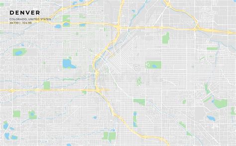 Printable Street Map Of Denver Colorado Stock Vector Illustration Of