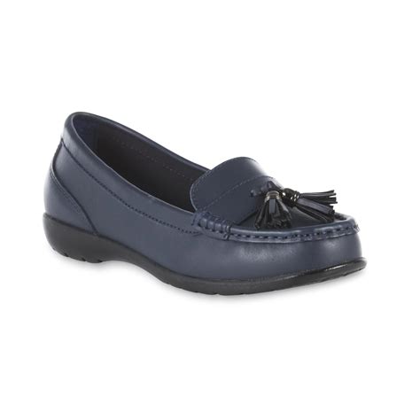 Thom Mcan Womens Caeley Navy Leather Moccasin Loafer Wide Width