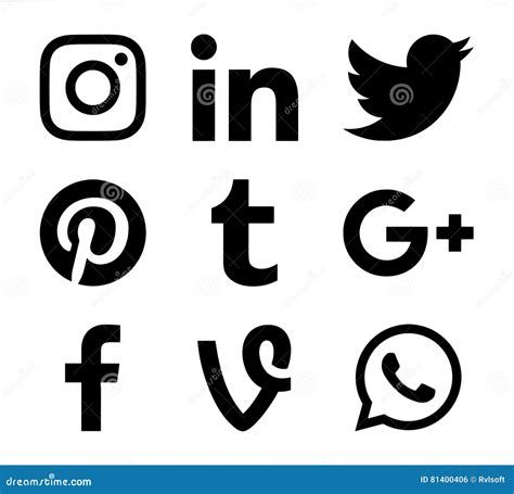Collection Of Popular Black Social Media Icons Editorial Photo