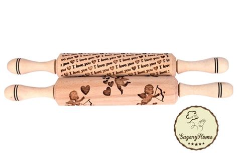 Wooden Rolling Pin Laser Cut Rolling Pin Set I Love By Sugaryhome
