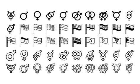 Bundle Of Genders Symbols Of Sexual Orientation And Flags Line Style