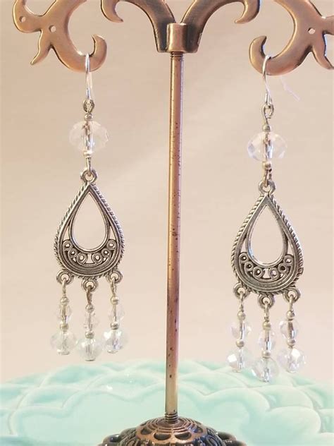 Antique Silver Crystal Chandelier Earrings Crystal Dangle Etsy Uk