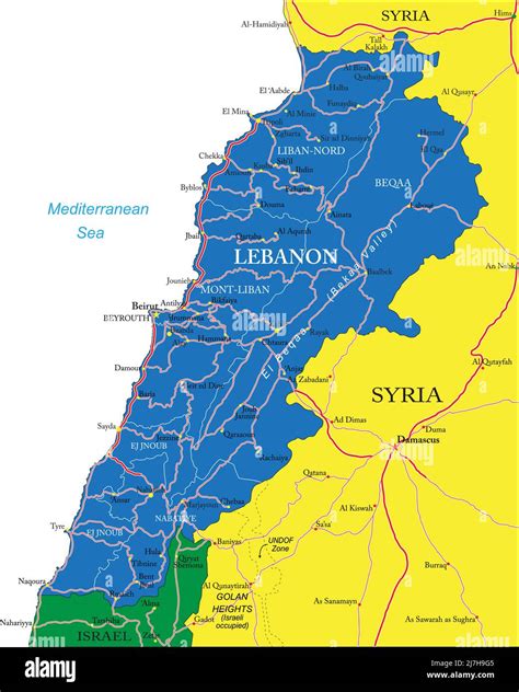 Highly Detailed Vector Map Of Lebanon With Administrative Regions Main