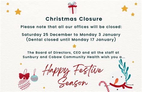 Christmas Closure Sunbury And Cobaw Community Health