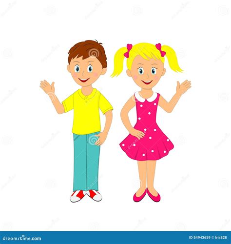 Boy And Girl Smiling And Waving Their Hand Stock Vector Illustration 5b5