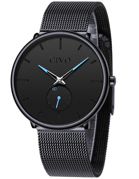 mens black ultra thin watch minimalist fashion wrist watches for men business dress waterproof